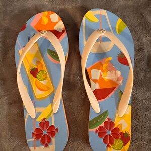 Kate Spade Blue and Cream Fruit Print Sandals